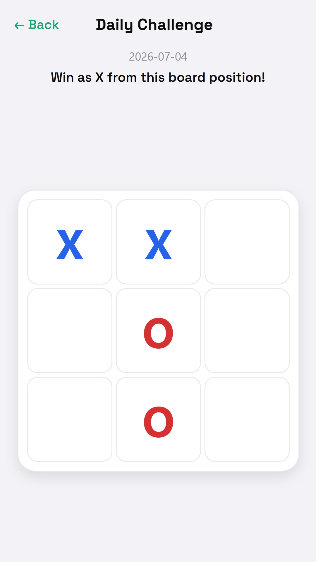 Daily Challenge screen asking the player to win as X from a set board position